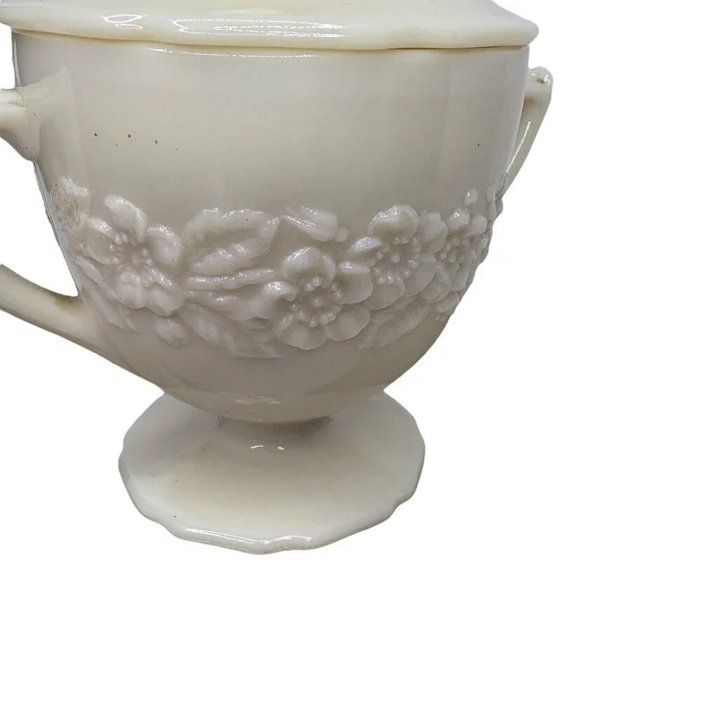 Indiana Custard Glass Footed Sugar Bowl With Lid VTG